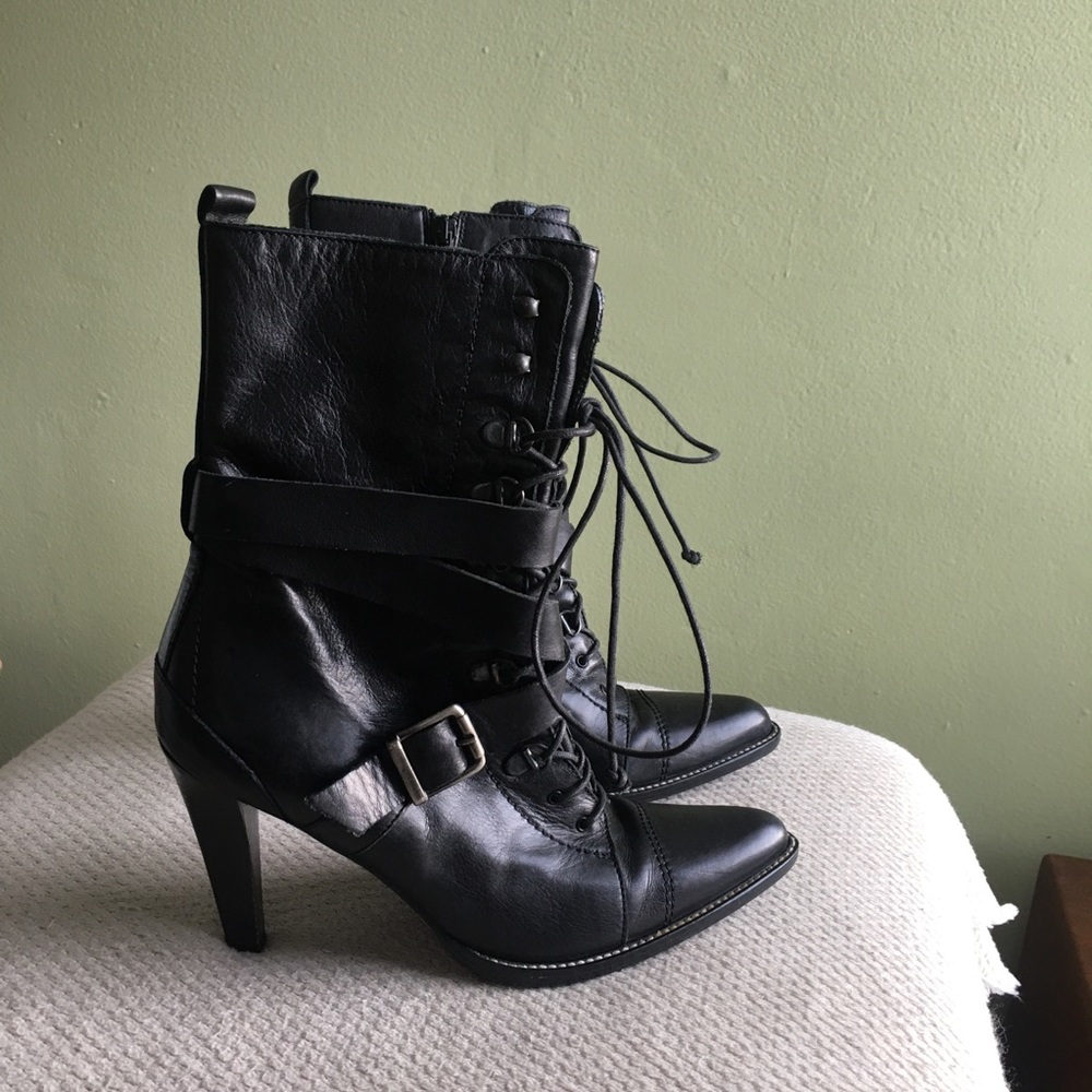 Sexy Black Designer de barbara BUI Leather buckle heel boots 38 Italy